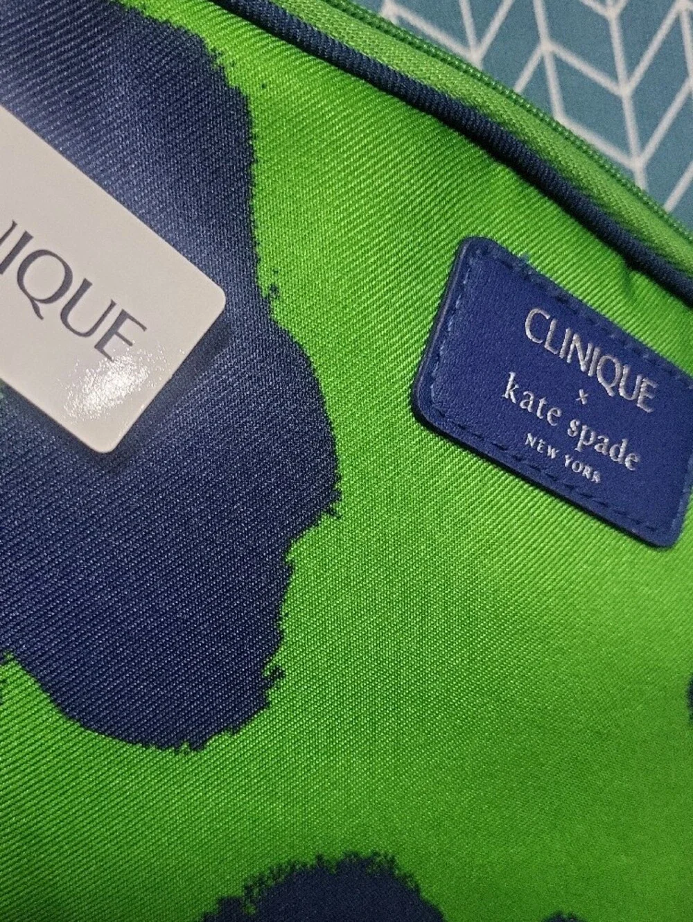 Clinique Green and Navy Floral Cosmetic Pouch with Pink Skincare Duo